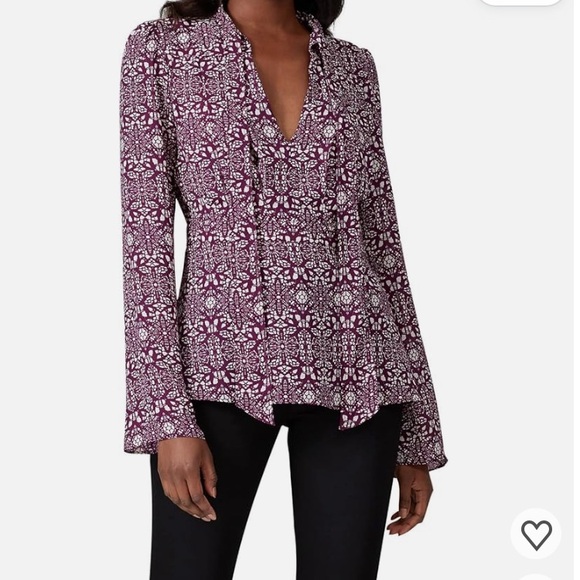 Derek Lam Burgundy and White Patterned Blouse Sz 38 (US 4 appx) - Picture 2 of 12